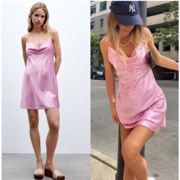 Zara Dresses & Skirts - Zara Womens Pink Floral Satin Mini Babydoll Dress Size XS
